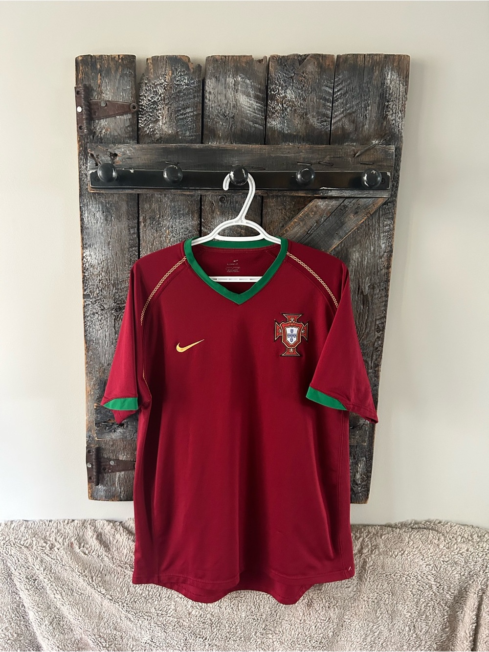 Nike Portugal Burgundy Soccer Jersey with Green Trim